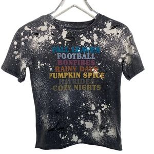 Fall Leaves Football Rainy Days Pumpkins Women's Upcycled Bleached T-Shirt - S
